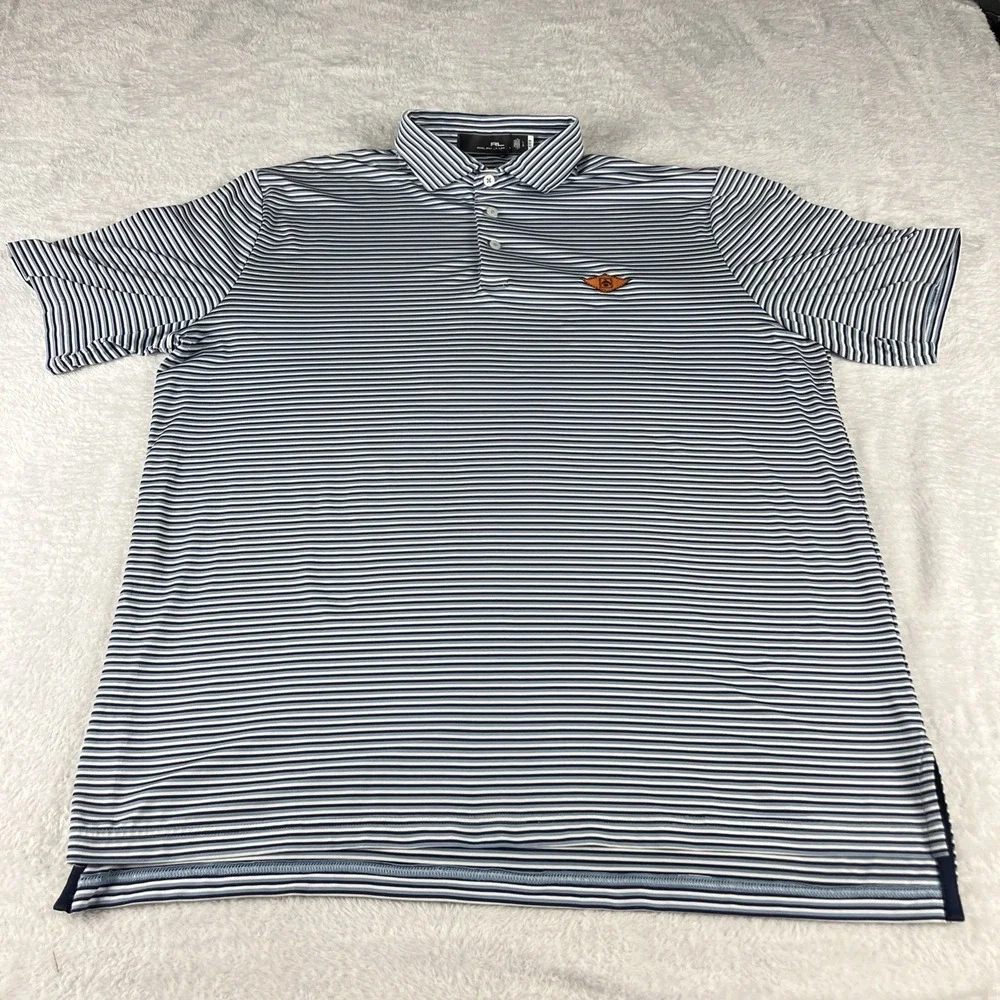 Ralph Lauren RLX Performance Golf Polo Shirt Men Size Large Blue‎ Striped Preppy